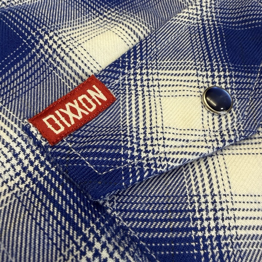 Dixxon Wipeout Flannel Mens Small Pearl Snap Button Down Shirt Blue White Plaid - Picture 4 of 13